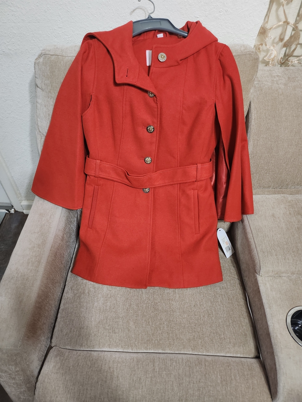 Jessica Simpson Red Hooded Belted Pea Coat